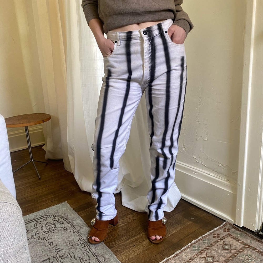 Eckhaus Latta White and Black Striped Pants